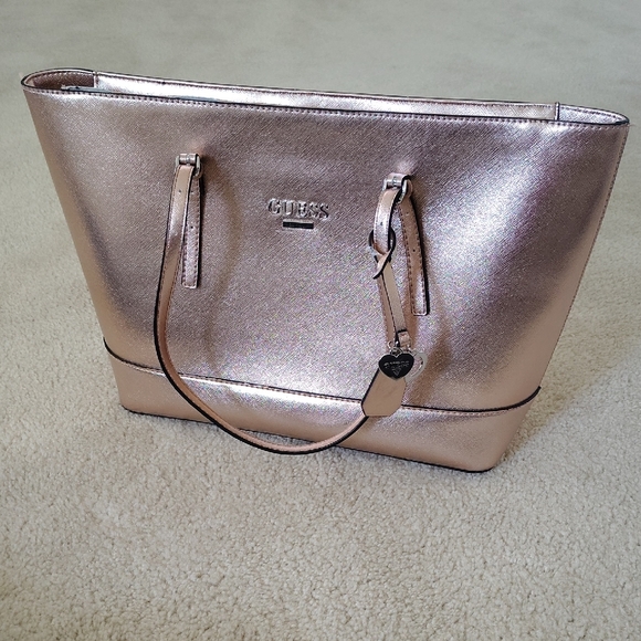 Guess Pink Shimmery Tote Bag with Structured Design - Picture 1 of 9